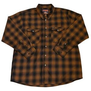 Dixxon Flannel Vice Grip Garage Mens Size 3XL Brown Plaid Pearl Snap Long Sleeve